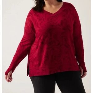 Athleta Sweatshirt Womens Medium‎ Red Agate Paisley Luxe V-Neck Granola Girl